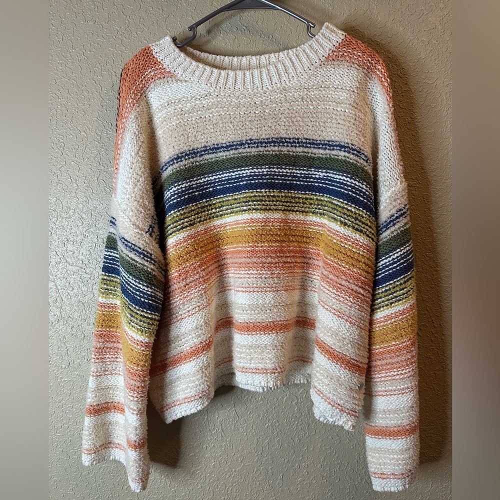 Roxy Striped Cream, Orange & Navy Scoop Neck Sweater